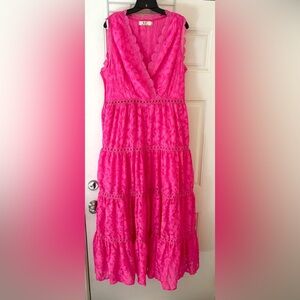 Hot Pink Full Lace Sleeveless Maxi Dress